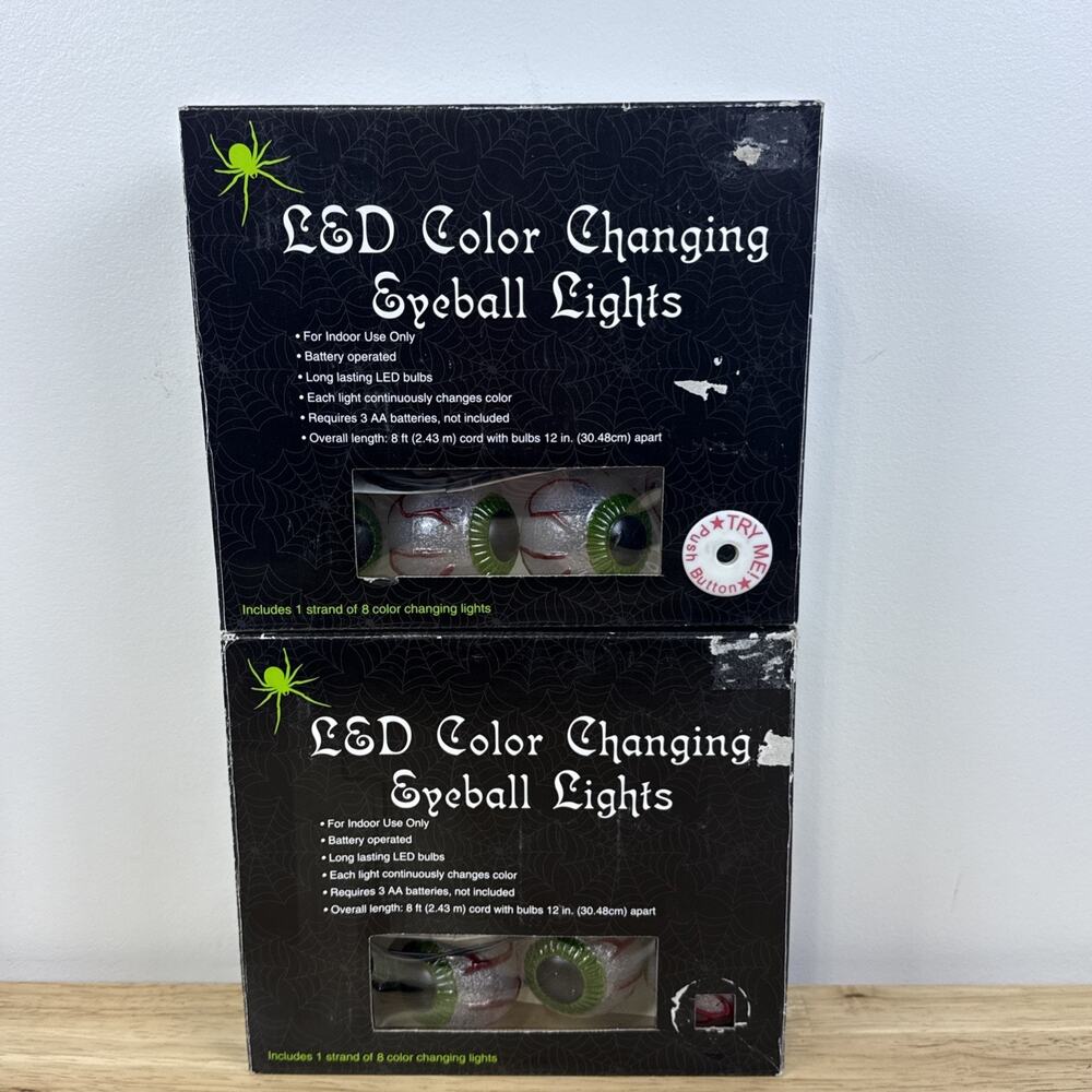 New Halloween LED Color Changing Eyeball Lights String Lights Set Of 2 Battery